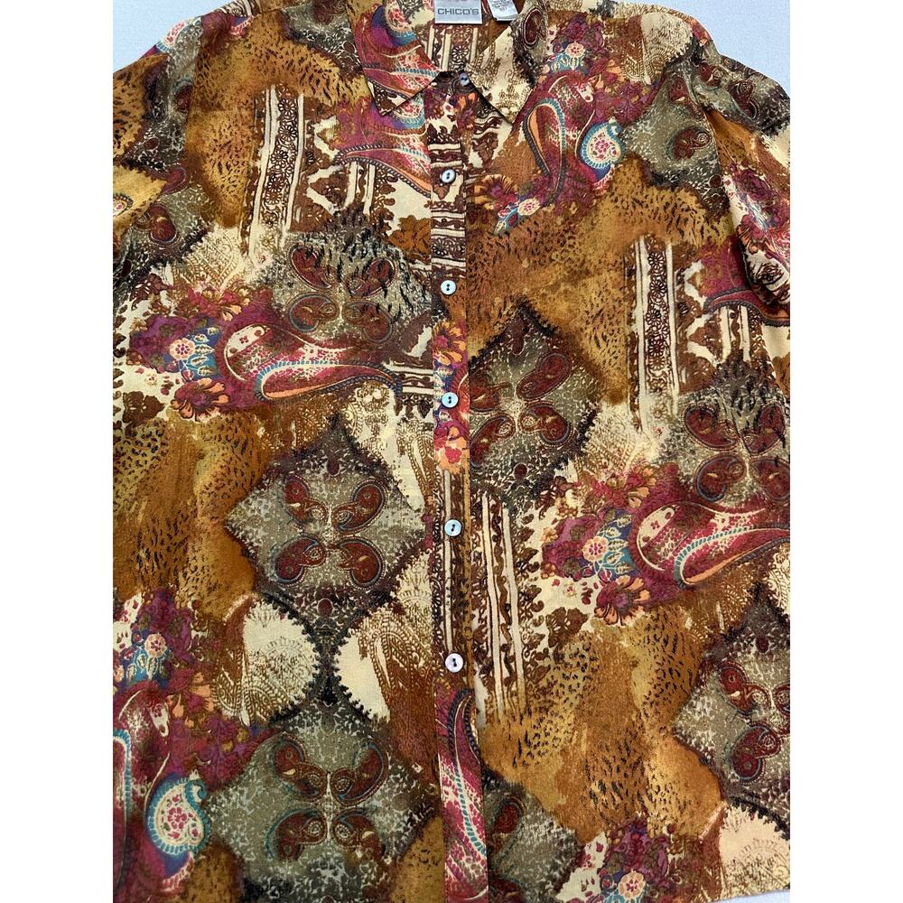 Vintage Chico’s 100% Silk Paisley Blouse Multicolor Semi Sheer Size 1 (Medium) - Picture 5 of 9